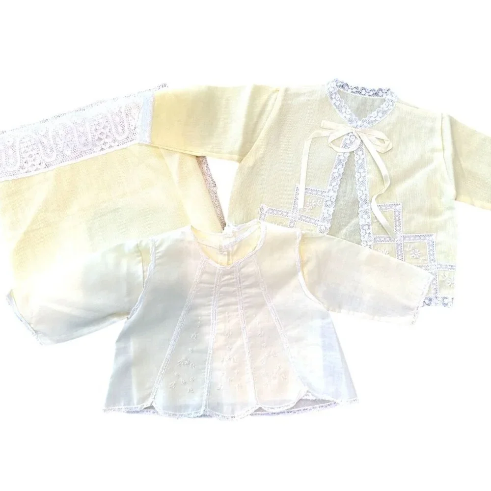 Vintage 70's Handmade Baby Christening Jacket/top w/ blanket.